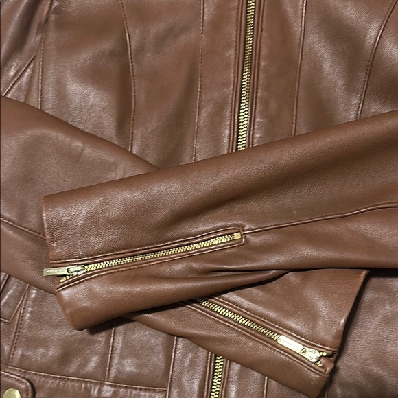 Cole Haan Brown Leather Jacket with Gold Details - Picture 6 of 12
